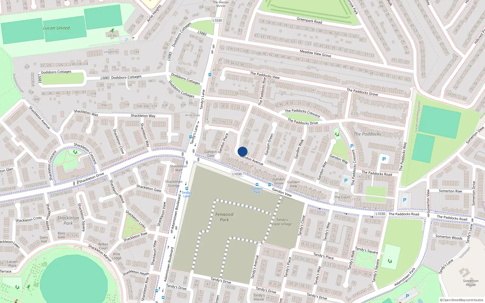 Overhead map showing the location of 12 Gandon Avenue, Lucan
