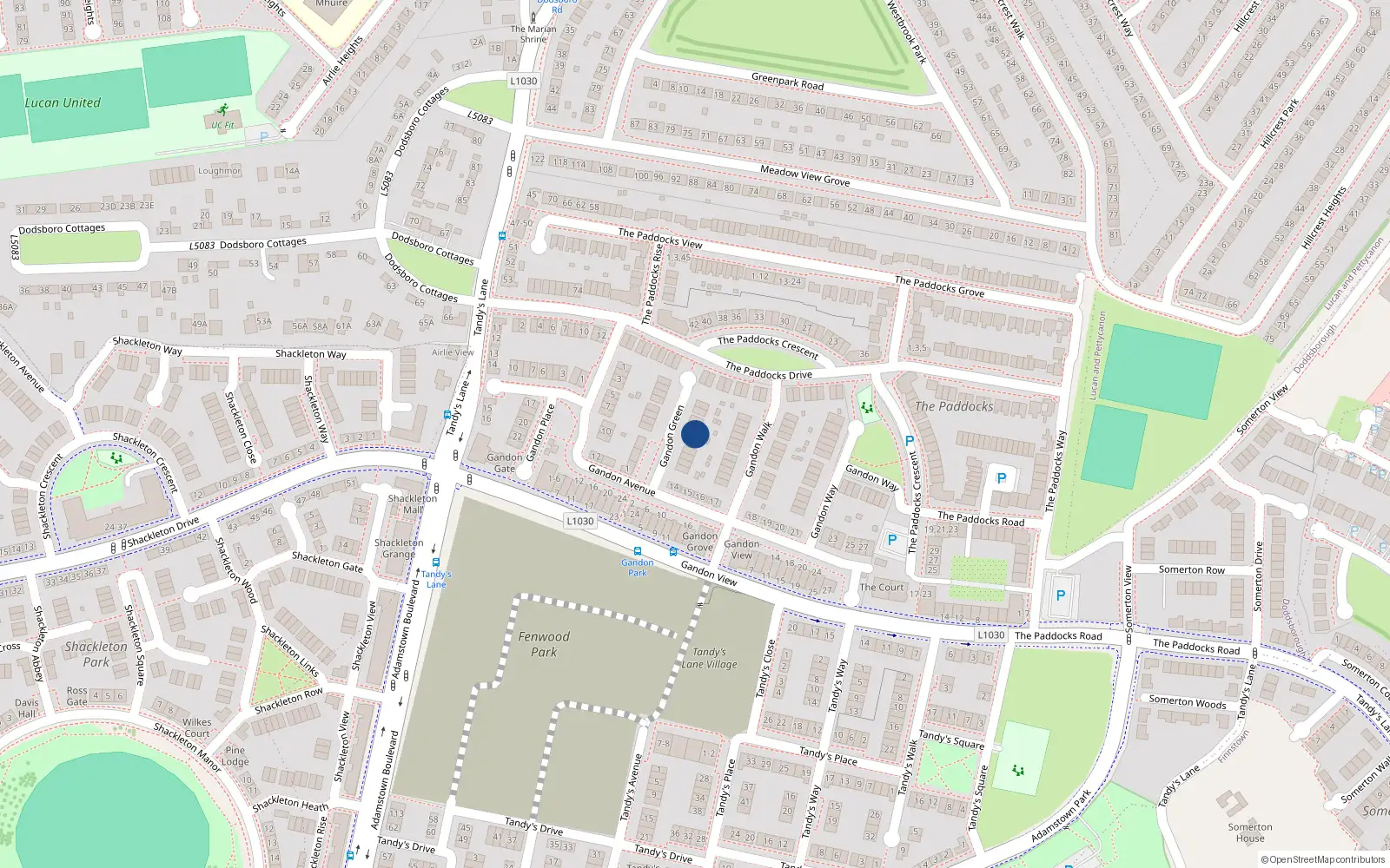 Overhead map showing the location of 12 Gandon Green, Lucan
