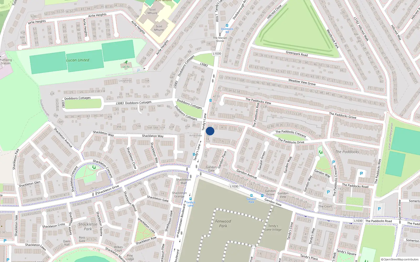 Overhead map showing the location of 12 Gandon Place, Lucan