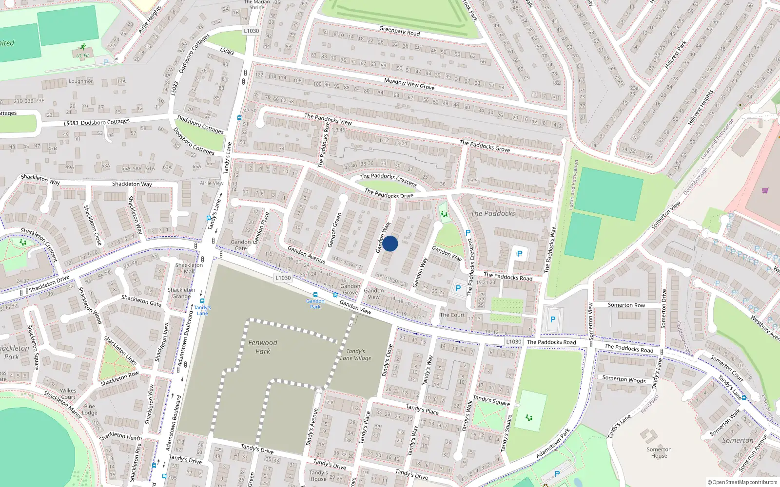 Overhead map showing the location of 12 Gandon Walk, Lucan