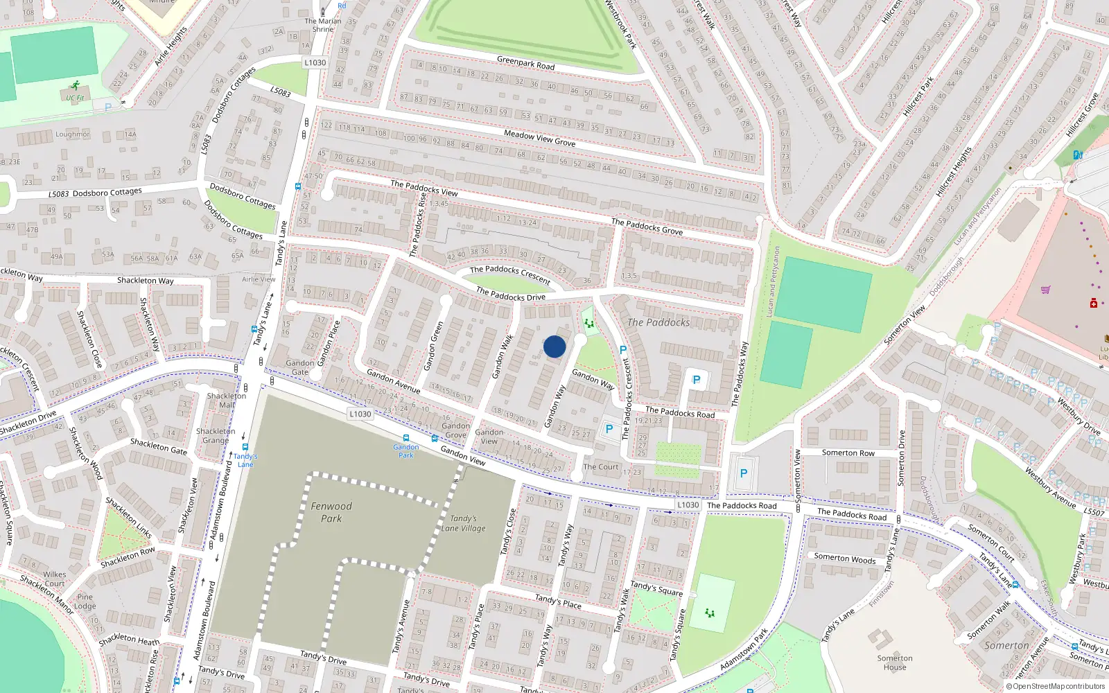Overhead map showing the location of 12 Gandon Way, Lucan