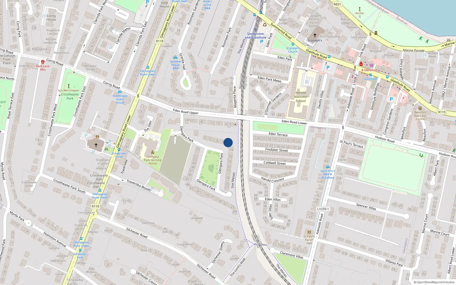 Overhead map showing the location of 12 Glengara Park, Dublin