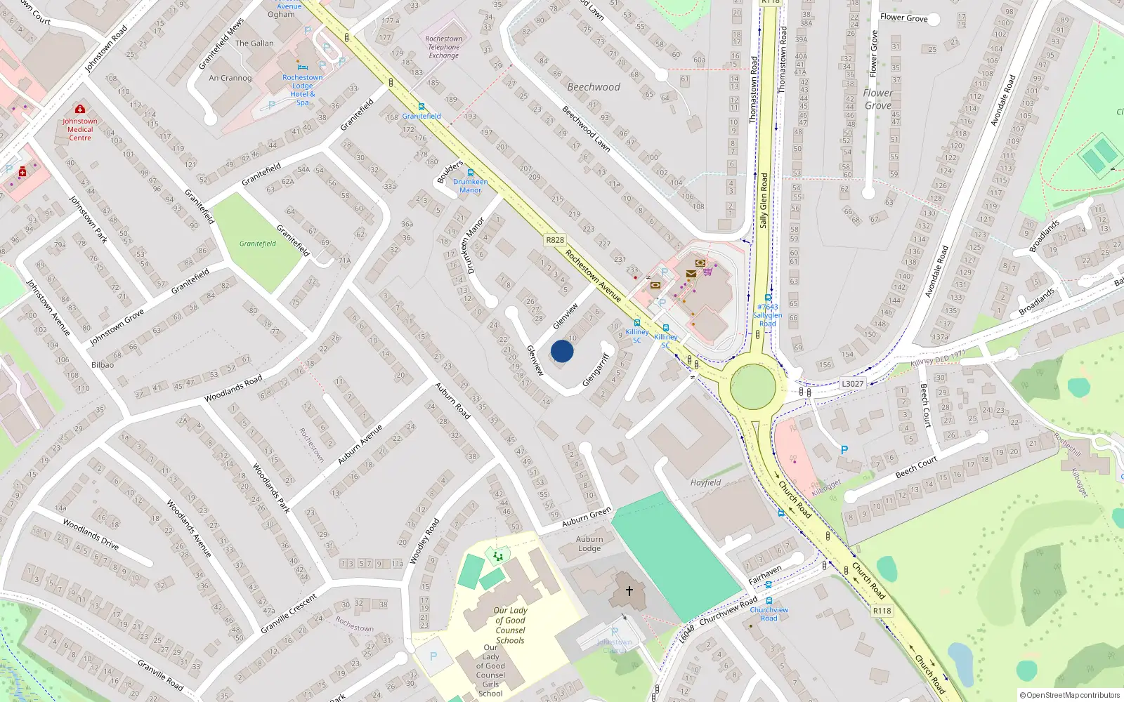 Overhead map showing the location of 12 Glenview, Dun Laoghaire