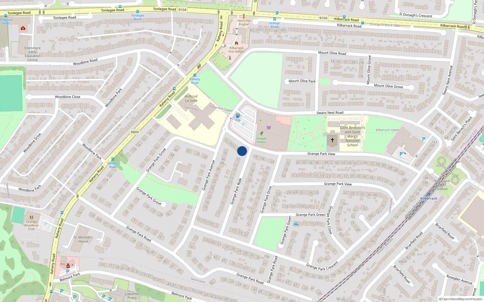 Overhead map showing the location of 12 Grange Park View, Dublin 5