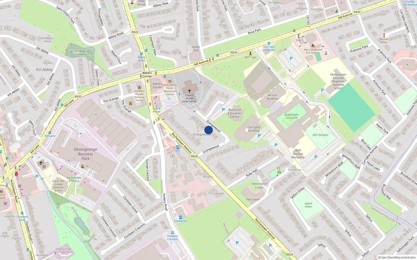 Overhead map showing the location of 12 Grangewood, Dunlaoghaire