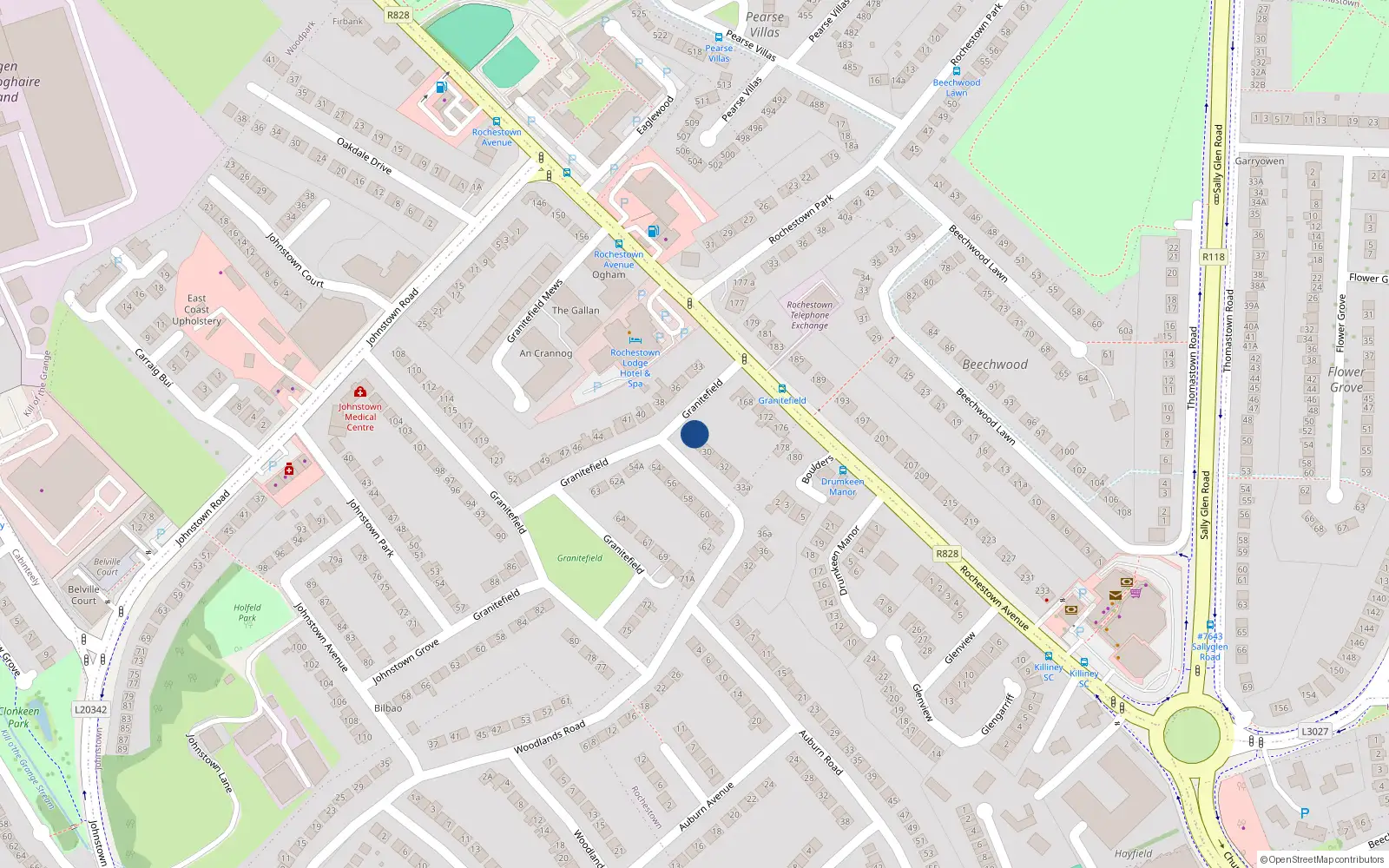 Overhead map showing the location of 12 Granitefield, Dun Laoghaire