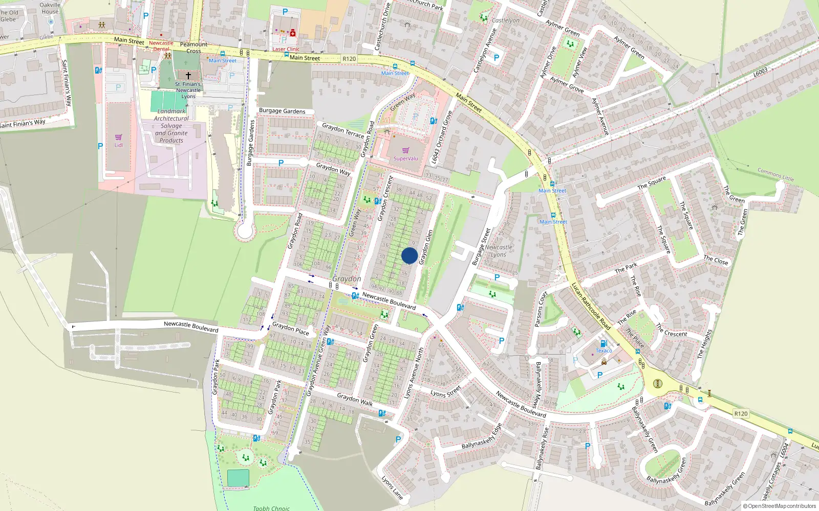 Overhead map showing the location of 12 Graydon Glen, Newcastle