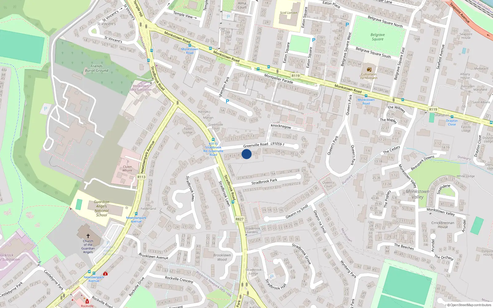 Overhead map showing the location of 12 Greenville Road, Stradbrook, Blackrock