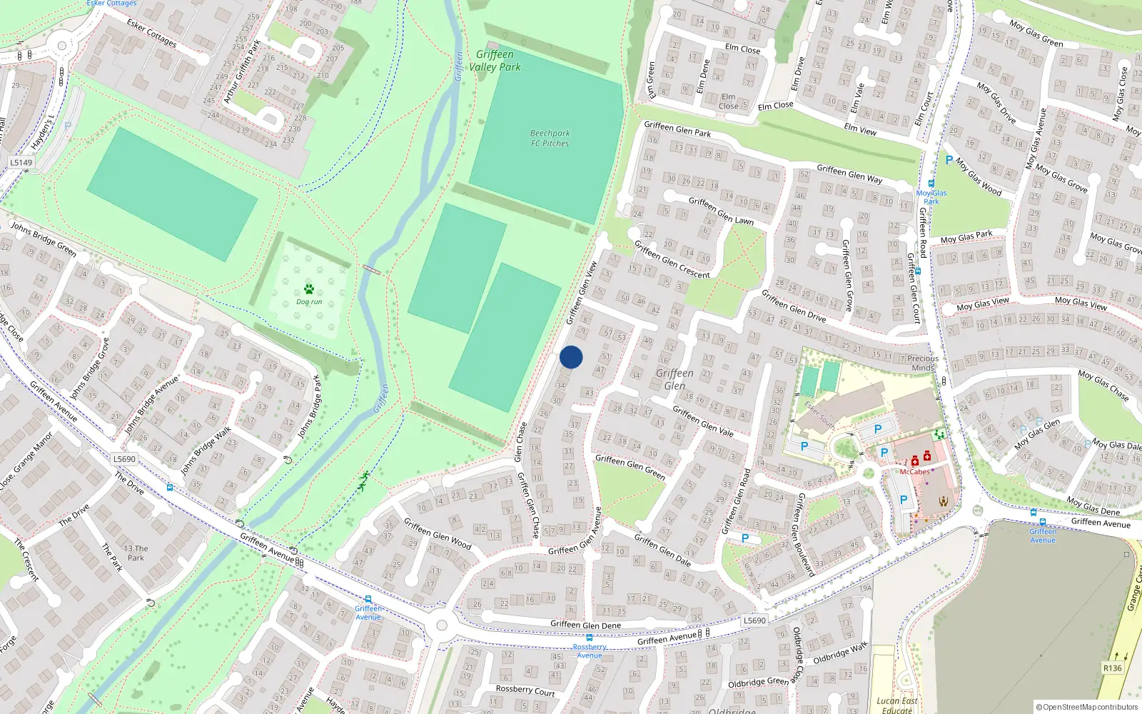 Overhead map showing the location of 12 Griffeen Glen View, Lucan