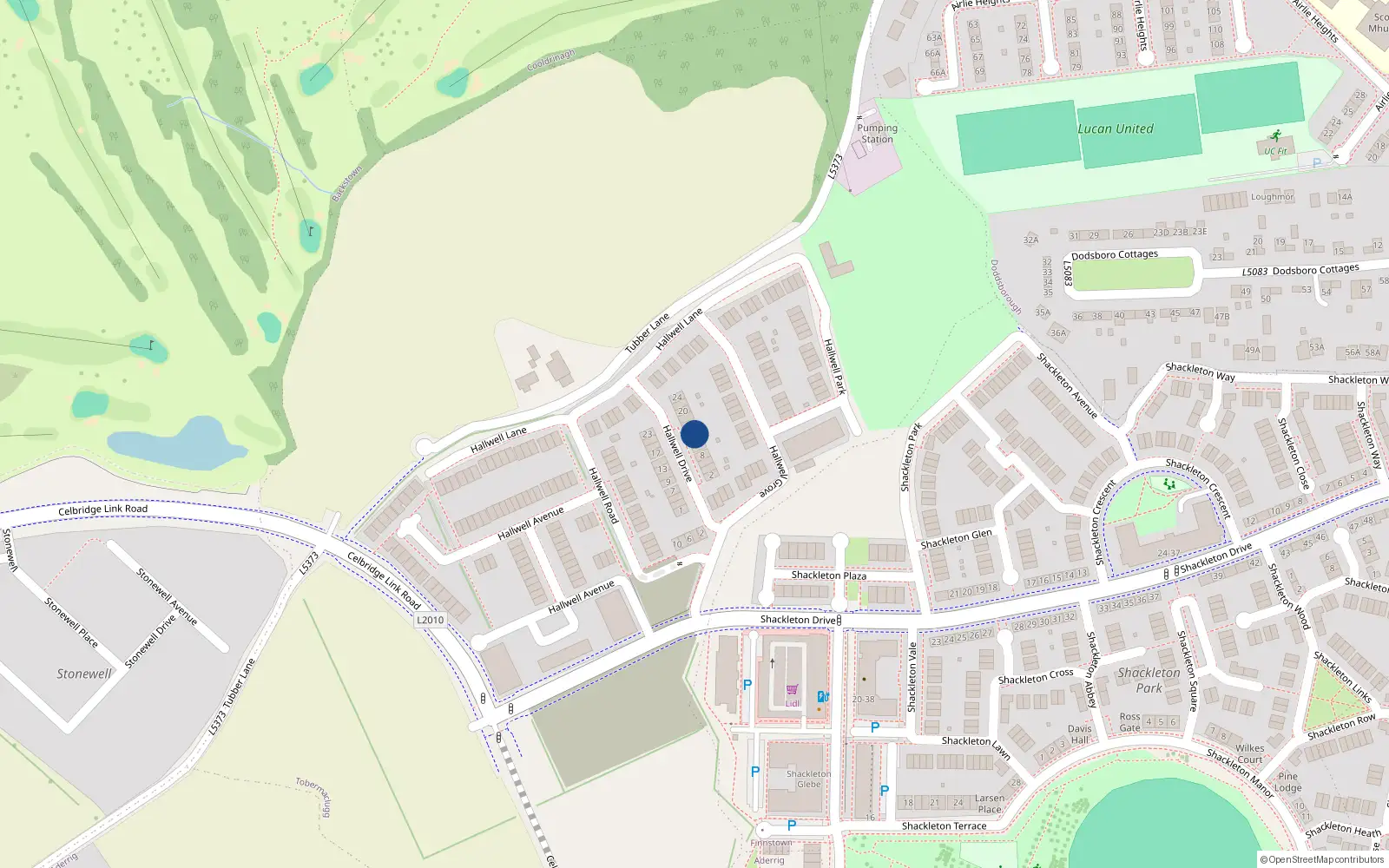 Overhead map showing the location of 12 Hallwell Drive, Lucan