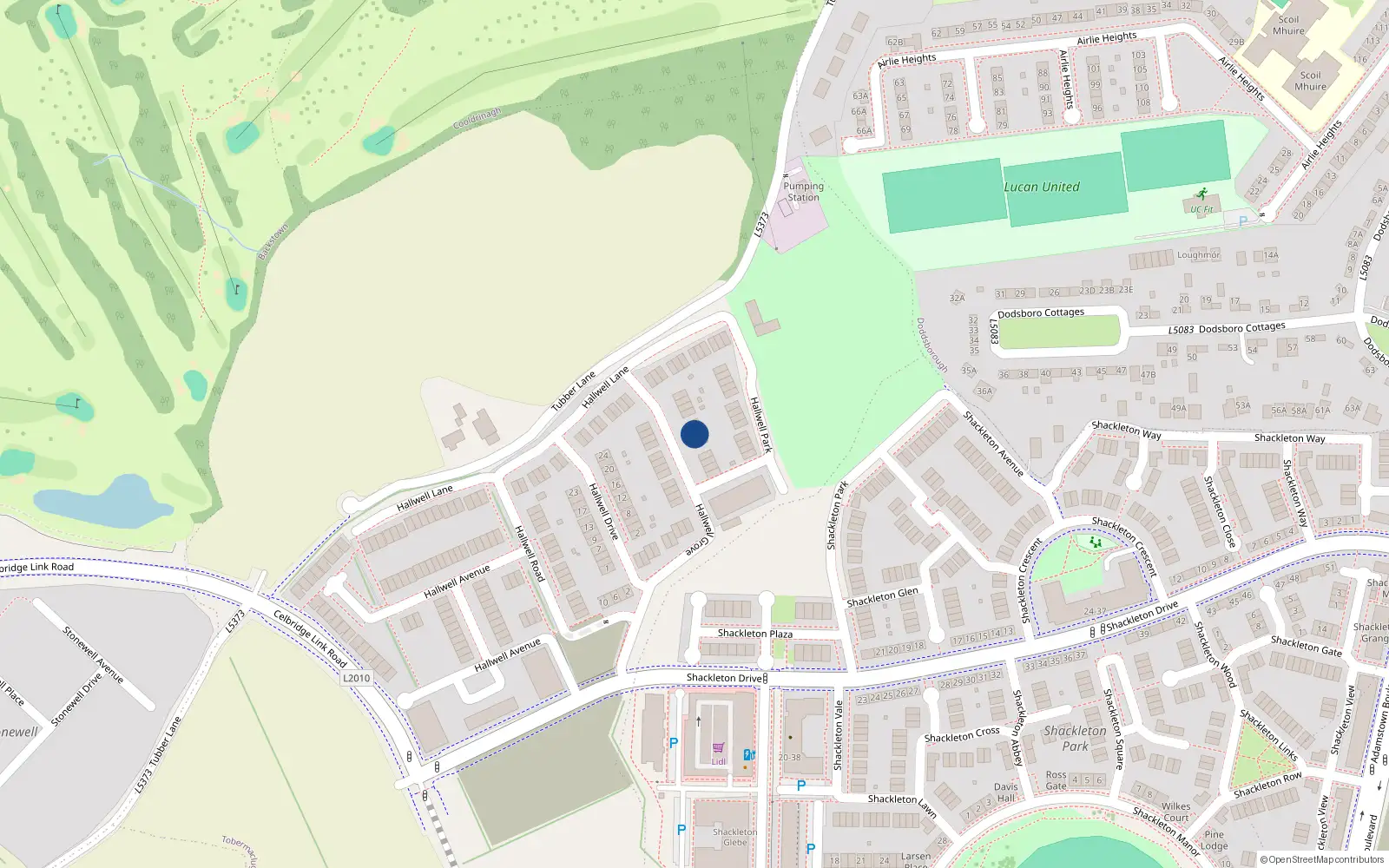 Overhead map showing the location of 12 Hallwell Grove, Hallwell, Adamstown