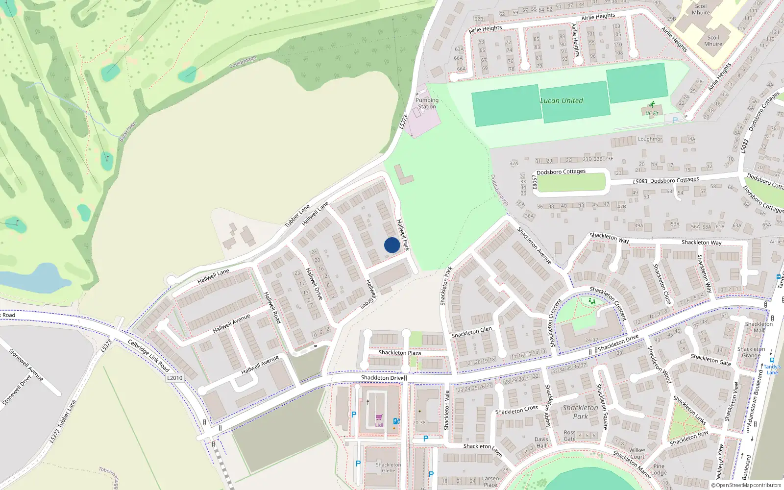 Overhead map showing the location of 12 Hallwell Park, Hallwell, Adamstown
