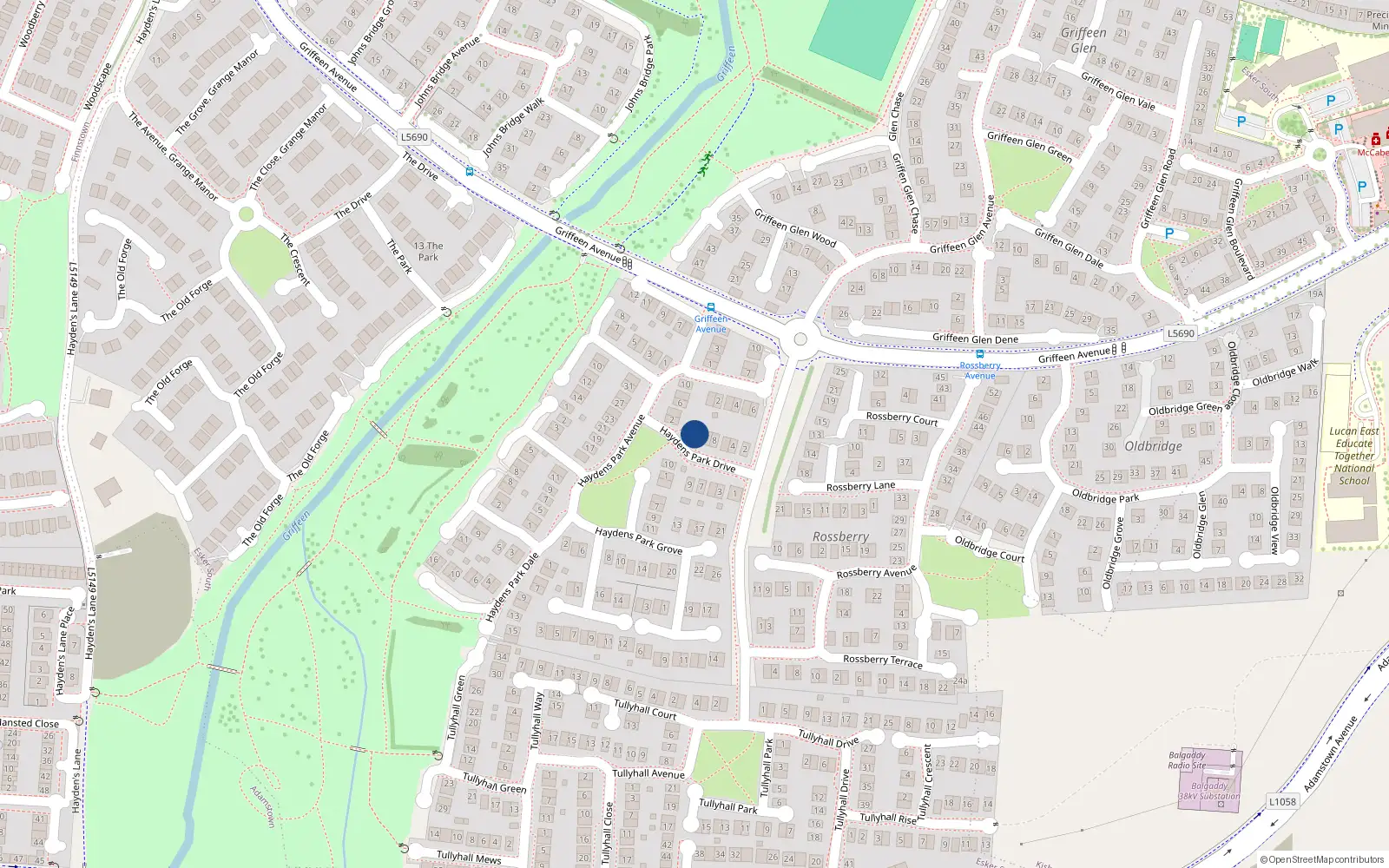 Overhead map showing the location of 12 Haydens Park Drive, Lucan