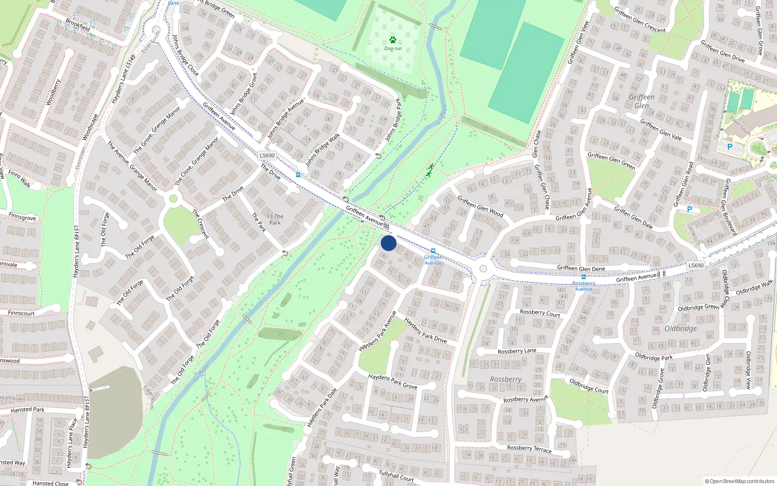 Overhead map showing the location of 12 Haydens Park Walk, Lucan, Dublin