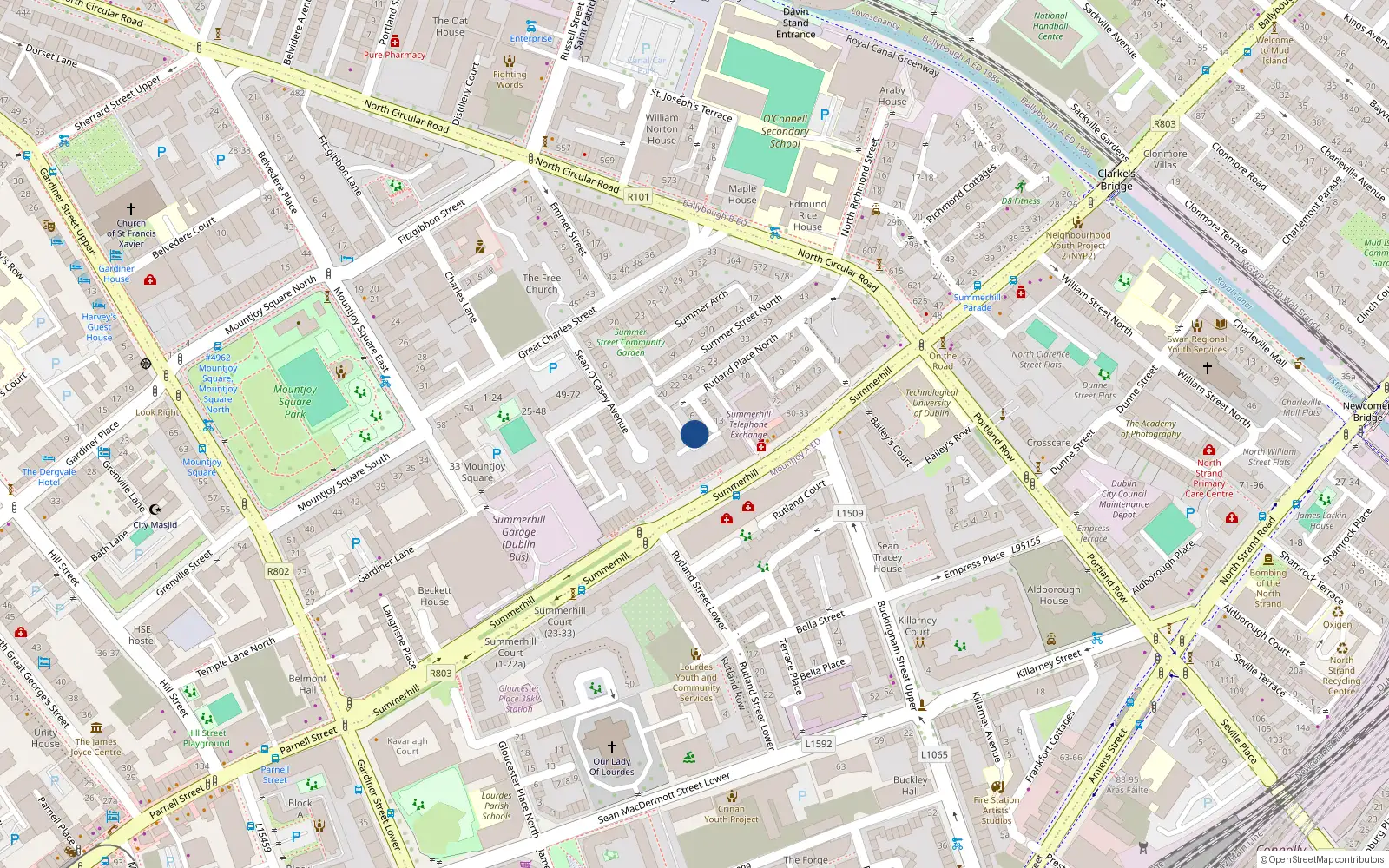 Overhead map showing the location of 12 Healy Street, Dublin 1
