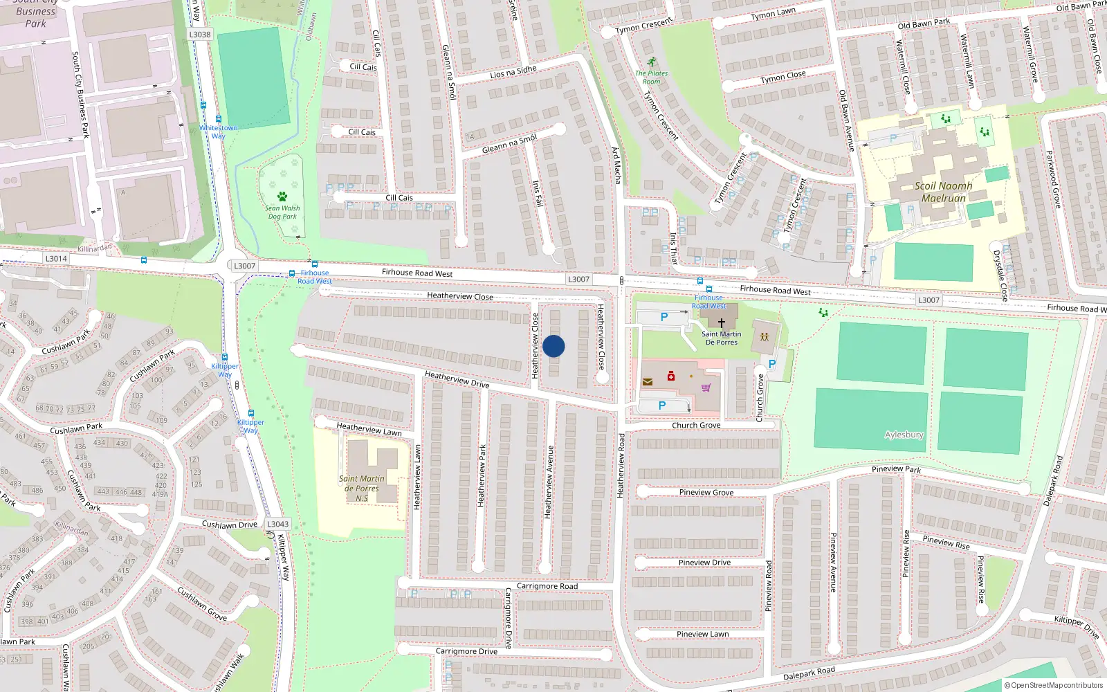 Overhead map showing the location of 12 Heatherview Close, Tallaght