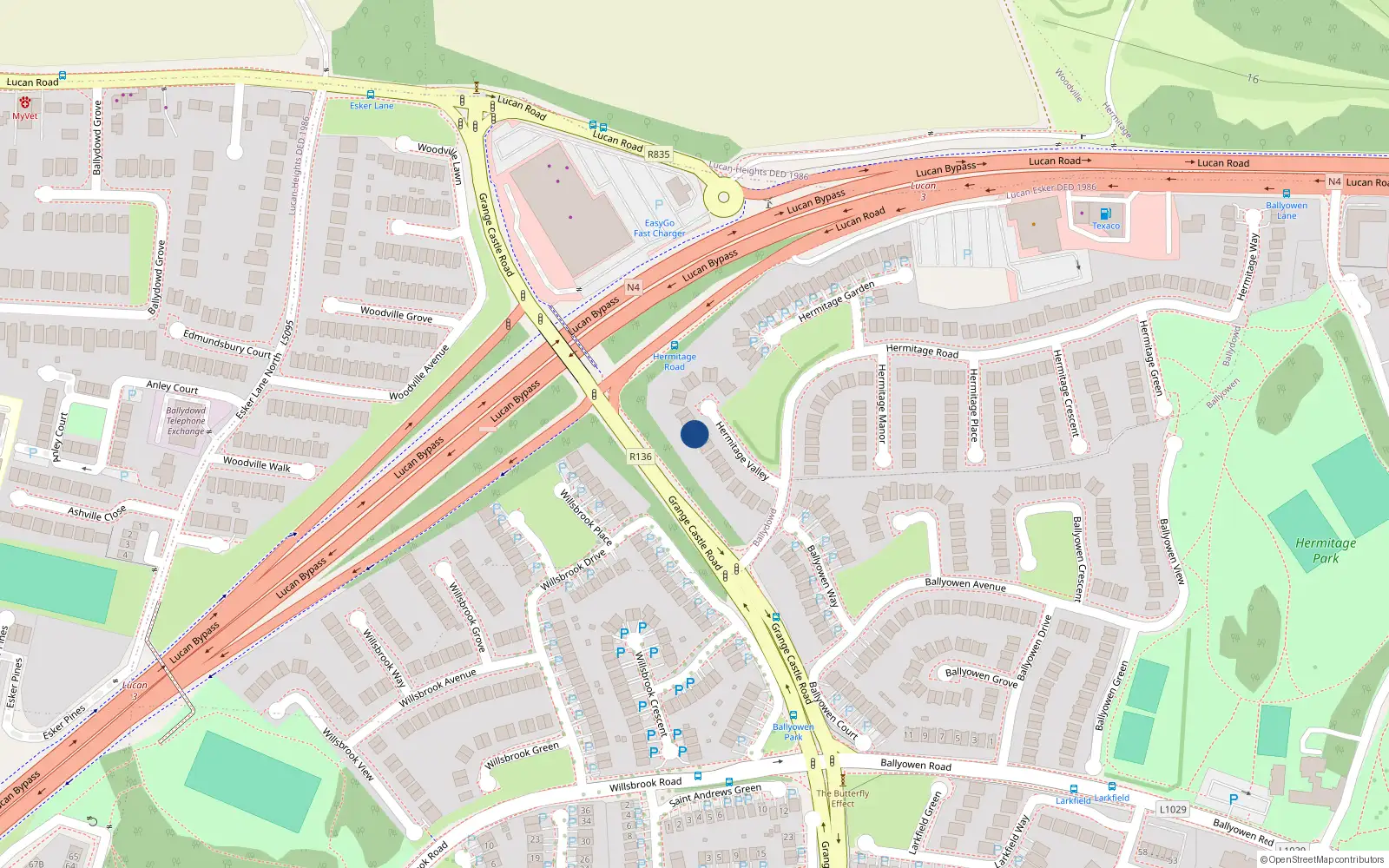 Overhead map showing the location of 12 Hermitage Valley, Lucan