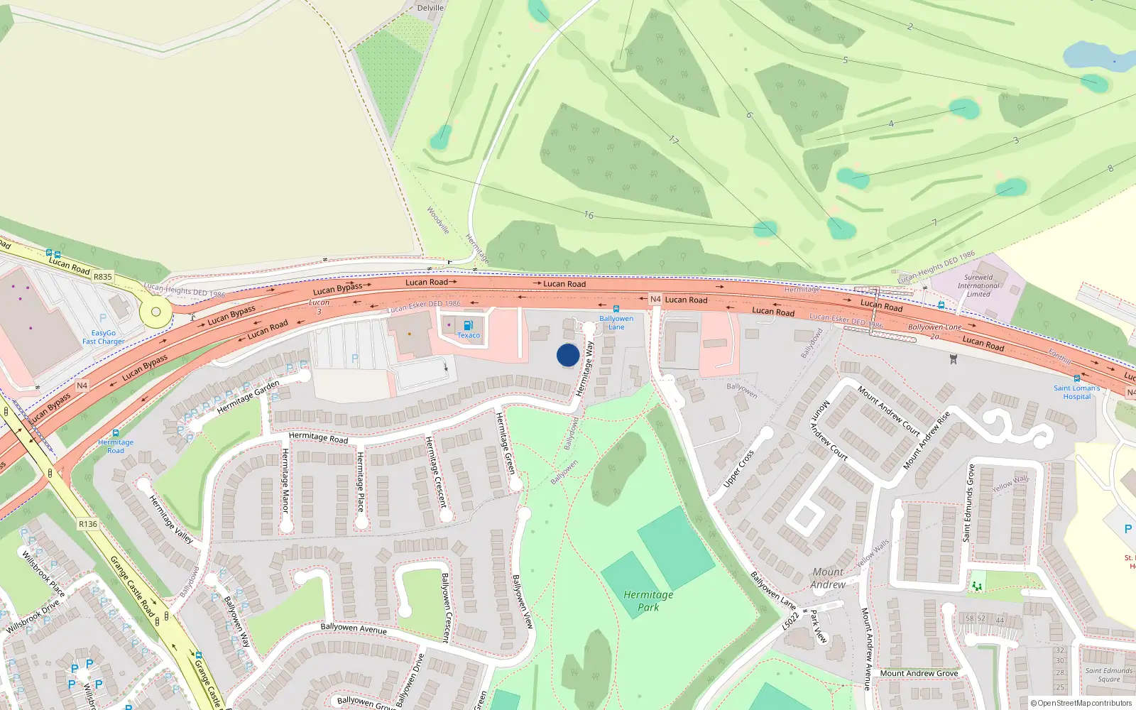 Overhead map showing the location of 12 Hermitage Way, Lucan