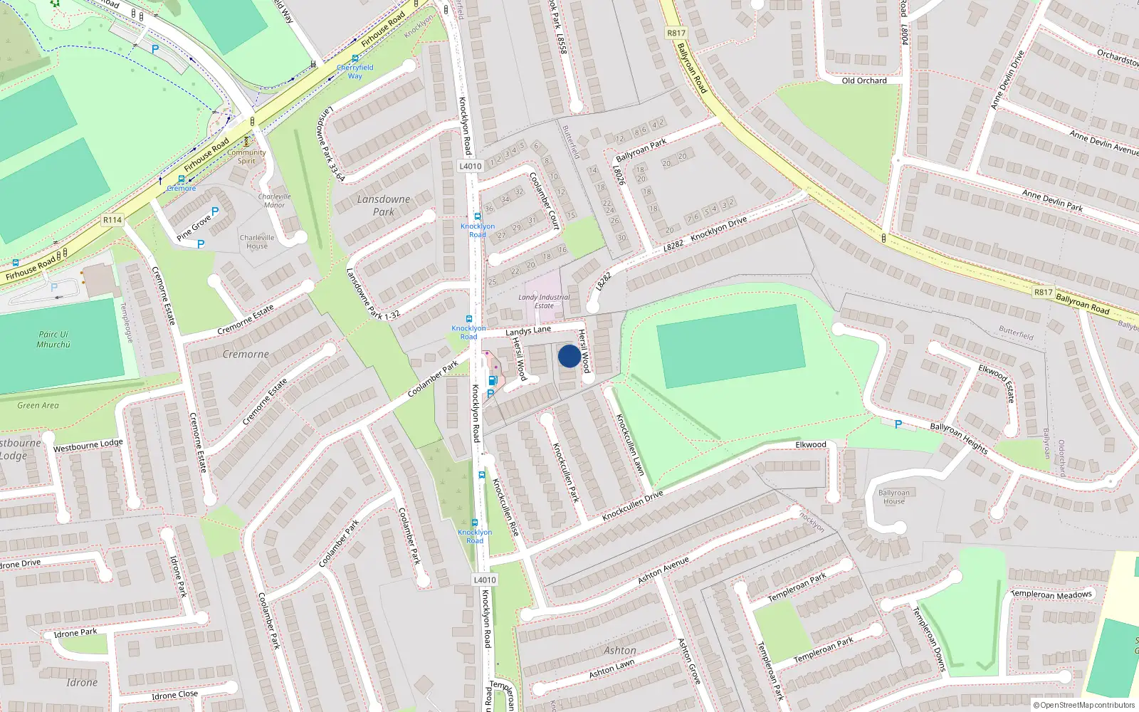 Overhead map showing the location of 12 Hersil Wood, Dublin 16
