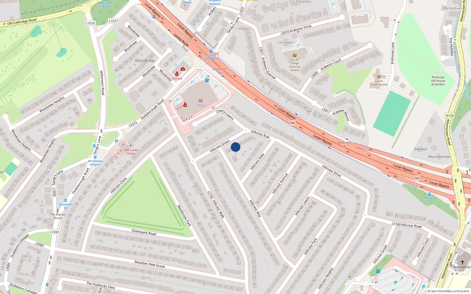 Overhead map showing the location of 12 Hillcrest Green, Lucan, Dublin