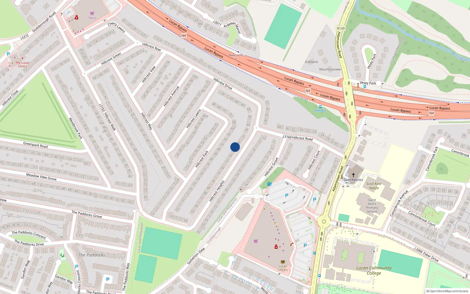 Overhead map showing the location of 12 Hillcrest Heights, Lucan
