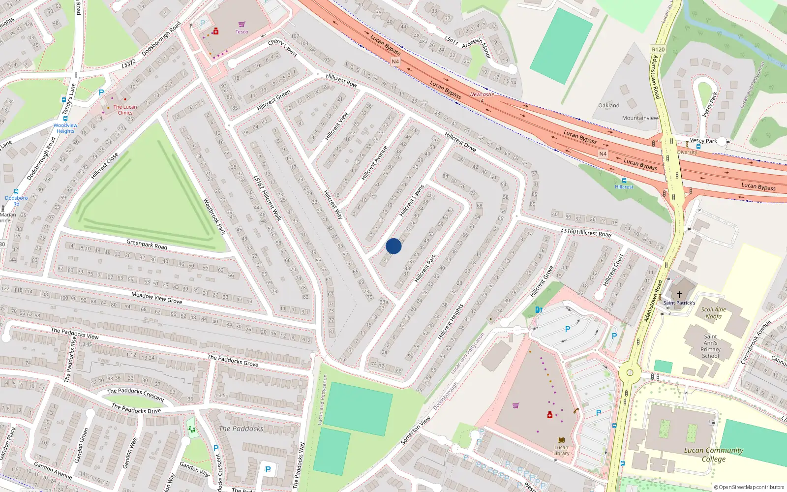 Overhead map showing the location of 12 Hillcrest Lawns, Lucan, Dublin