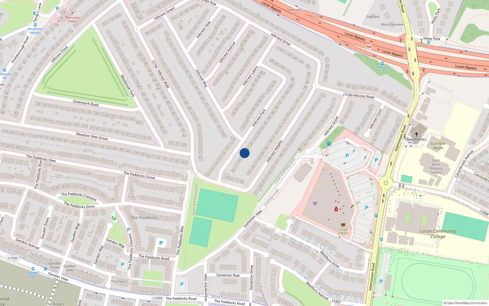 Overhead map showing the location of 12 Hillcrest Park, Lucan
