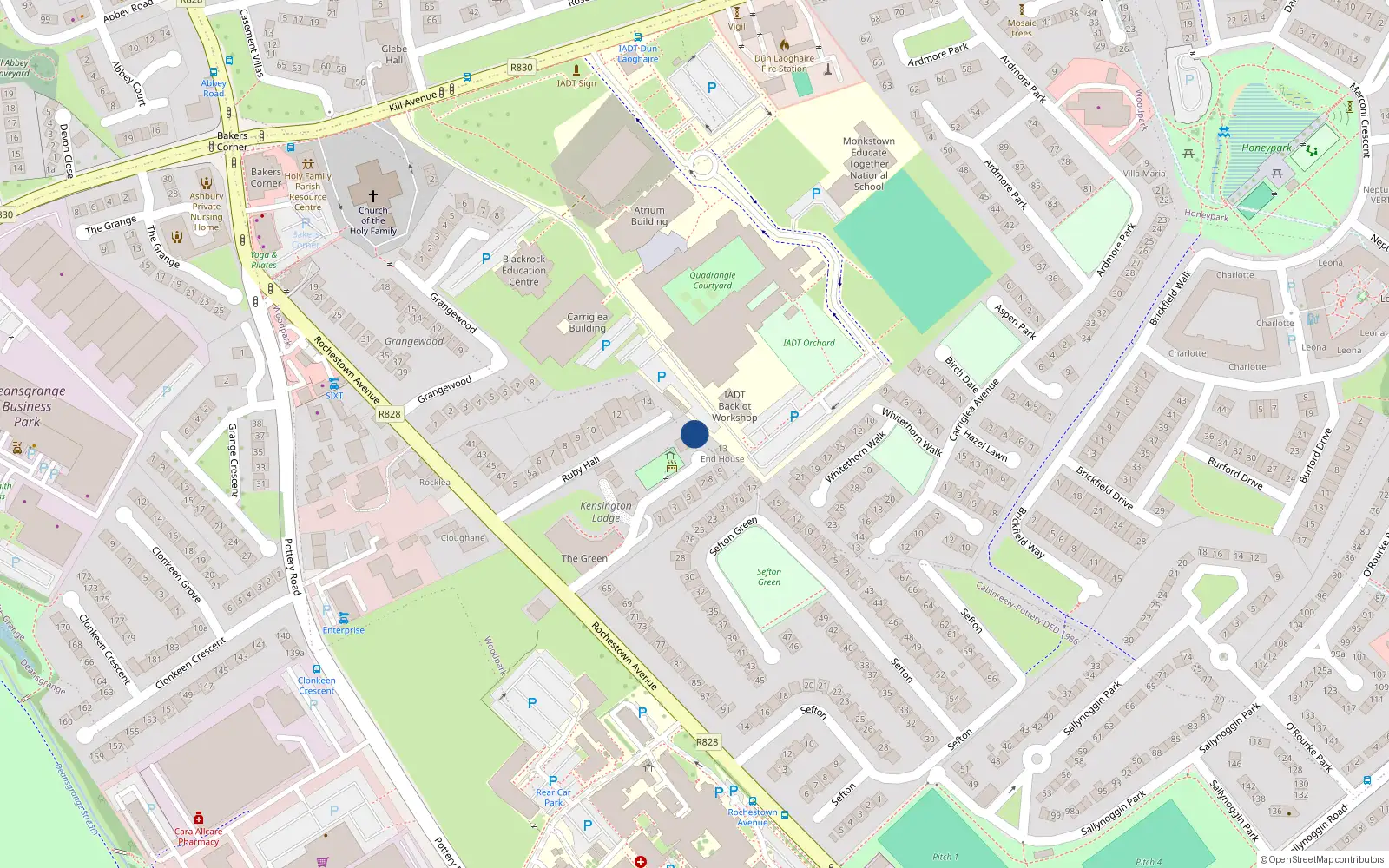 Overhead map showing the location of 12 Kensington Manor, Rochestown Avenue, Dun Laoghaire