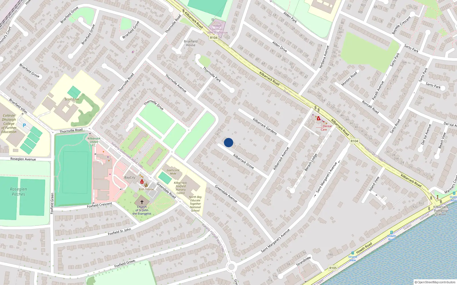 Overhead map showing the location of 12 Kilbarrack Grove, Dublin 5