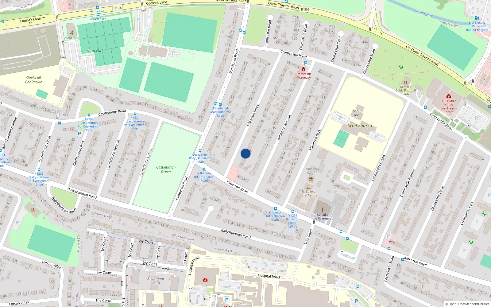 Overhead map showing the location of 12 Kilbarron Drive, Kilmore, Dublin 5
