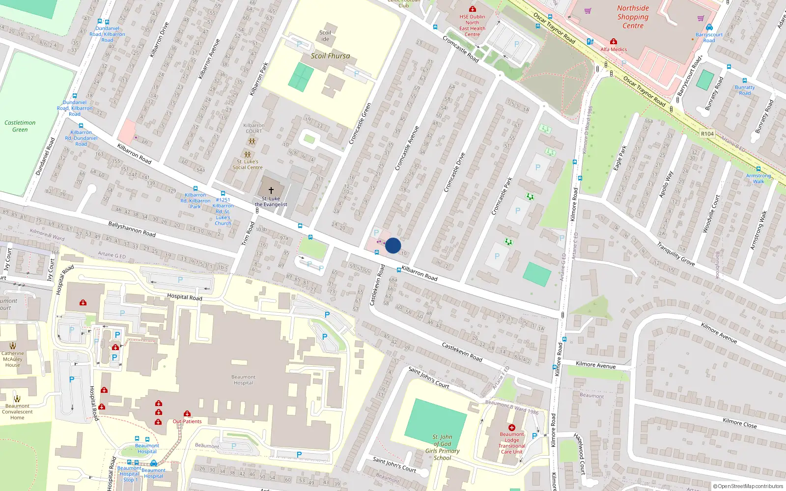 Overhead map showing the location of 12 Kilbarron Road, Dublin 5