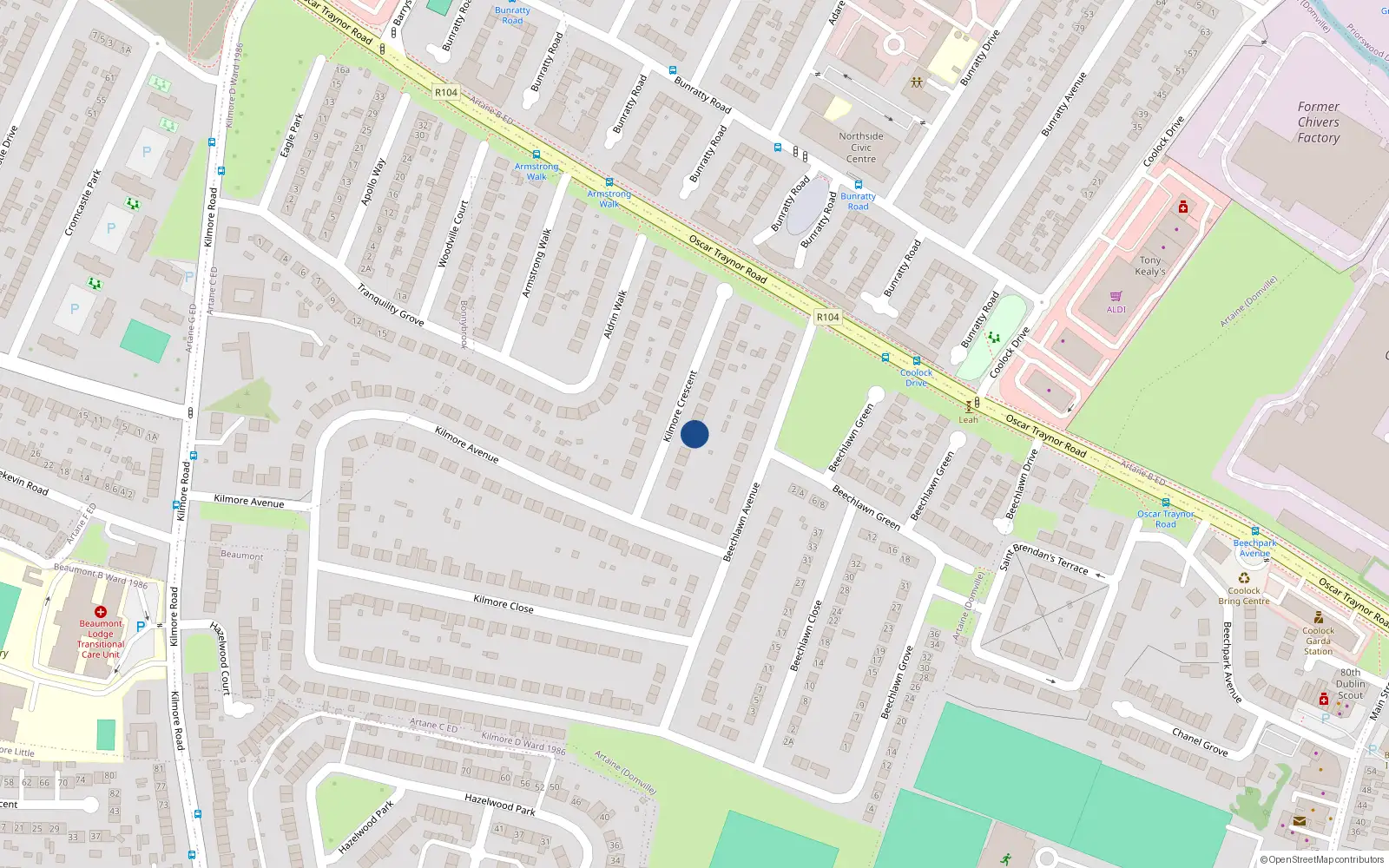 Overhead map showing the location of 12 Kilmore Crescent, Dublin 5