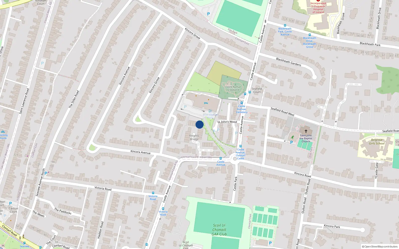 Overhead map showing the location of 12 Knights Bridge, Castle Avenue, Clontarf