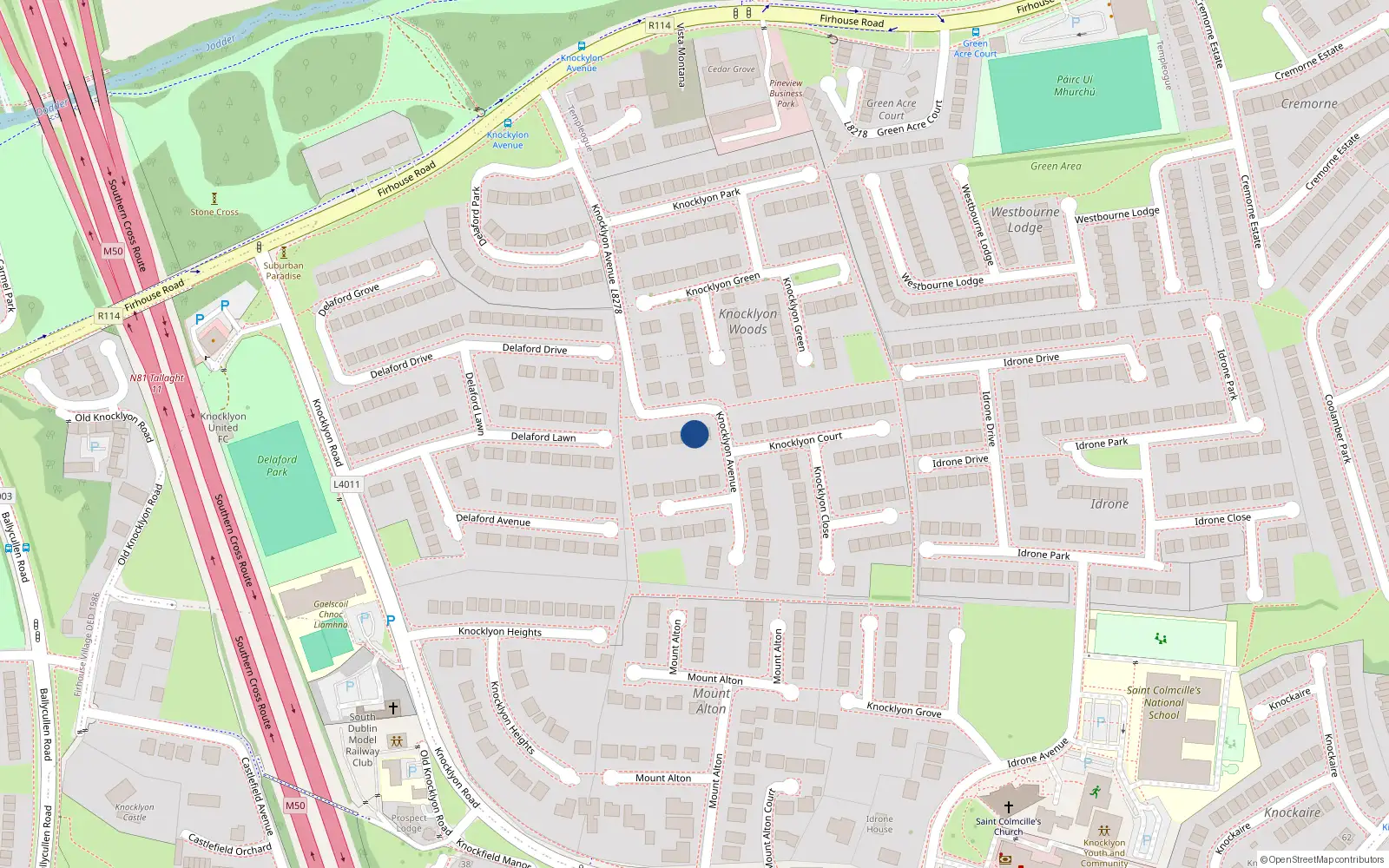 Overhead map showing the location of 12 Knocklyon Avenue, Dublin 16