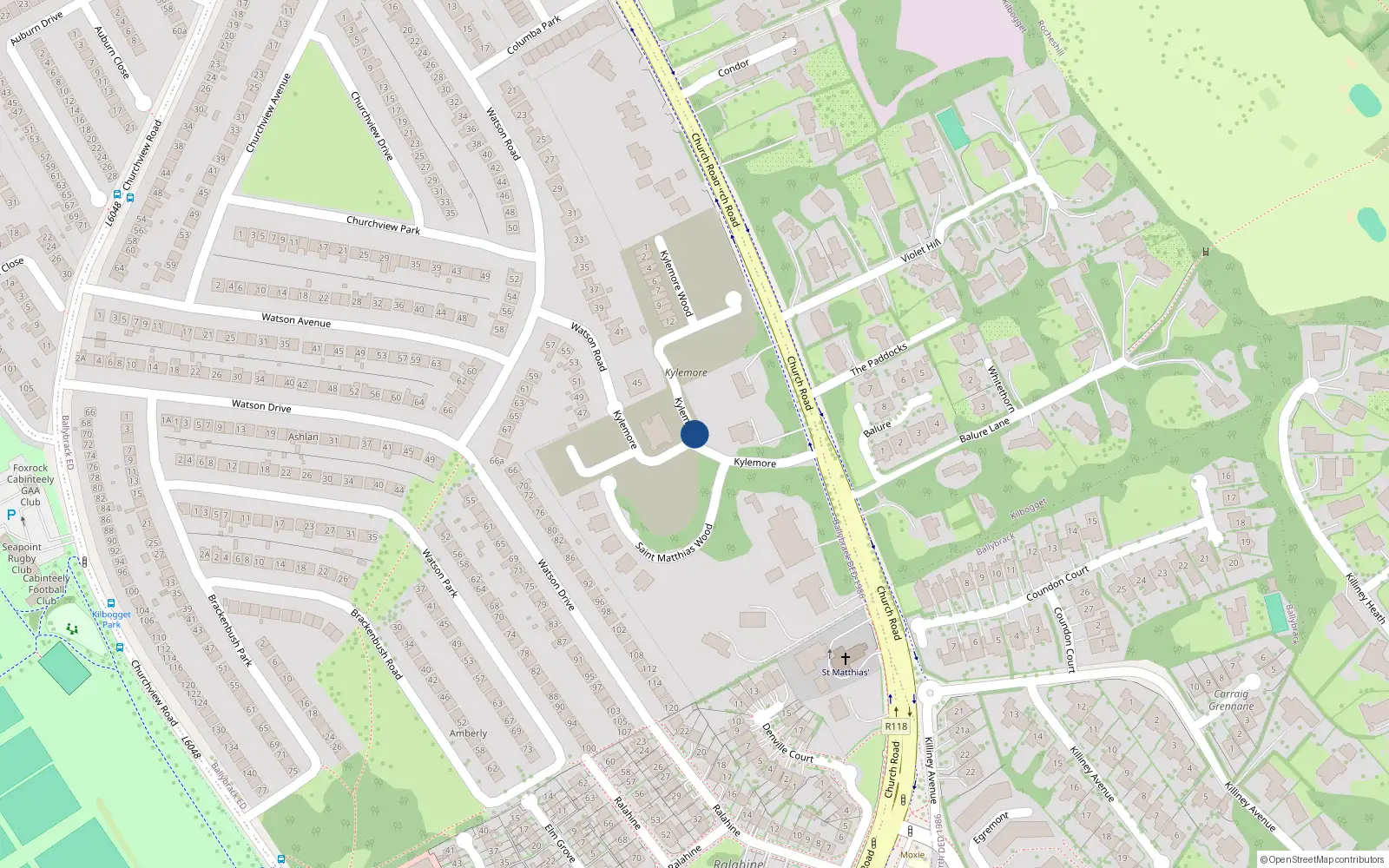 Overhead map showing the location of 12 Kylemore, Killiney
