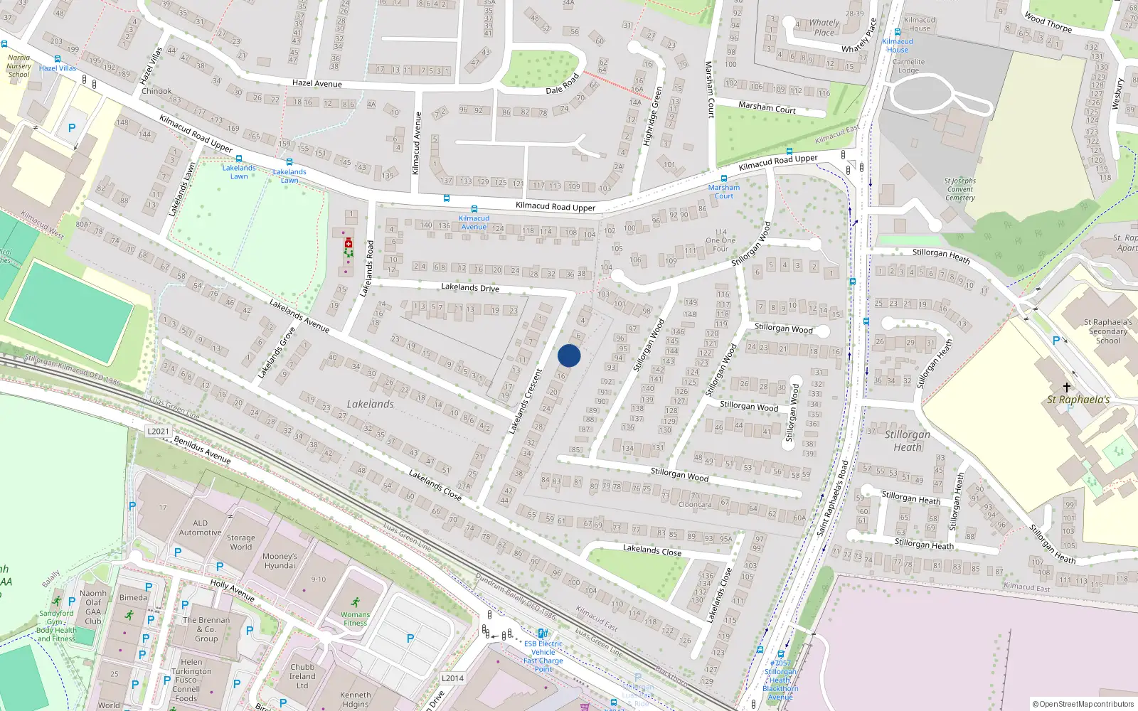 Overhead map showing the location of 12 Lakelands Crescent, Dublin