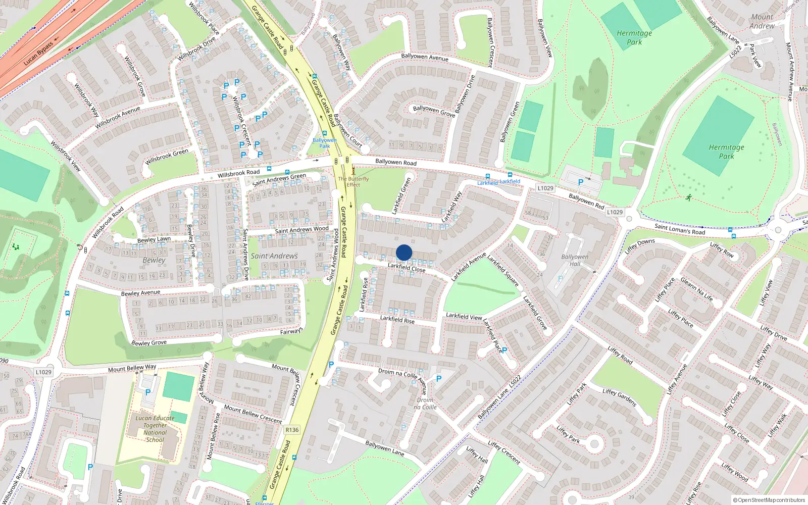 Overhead map showing the location of 12 Larkfield Close, Lucan