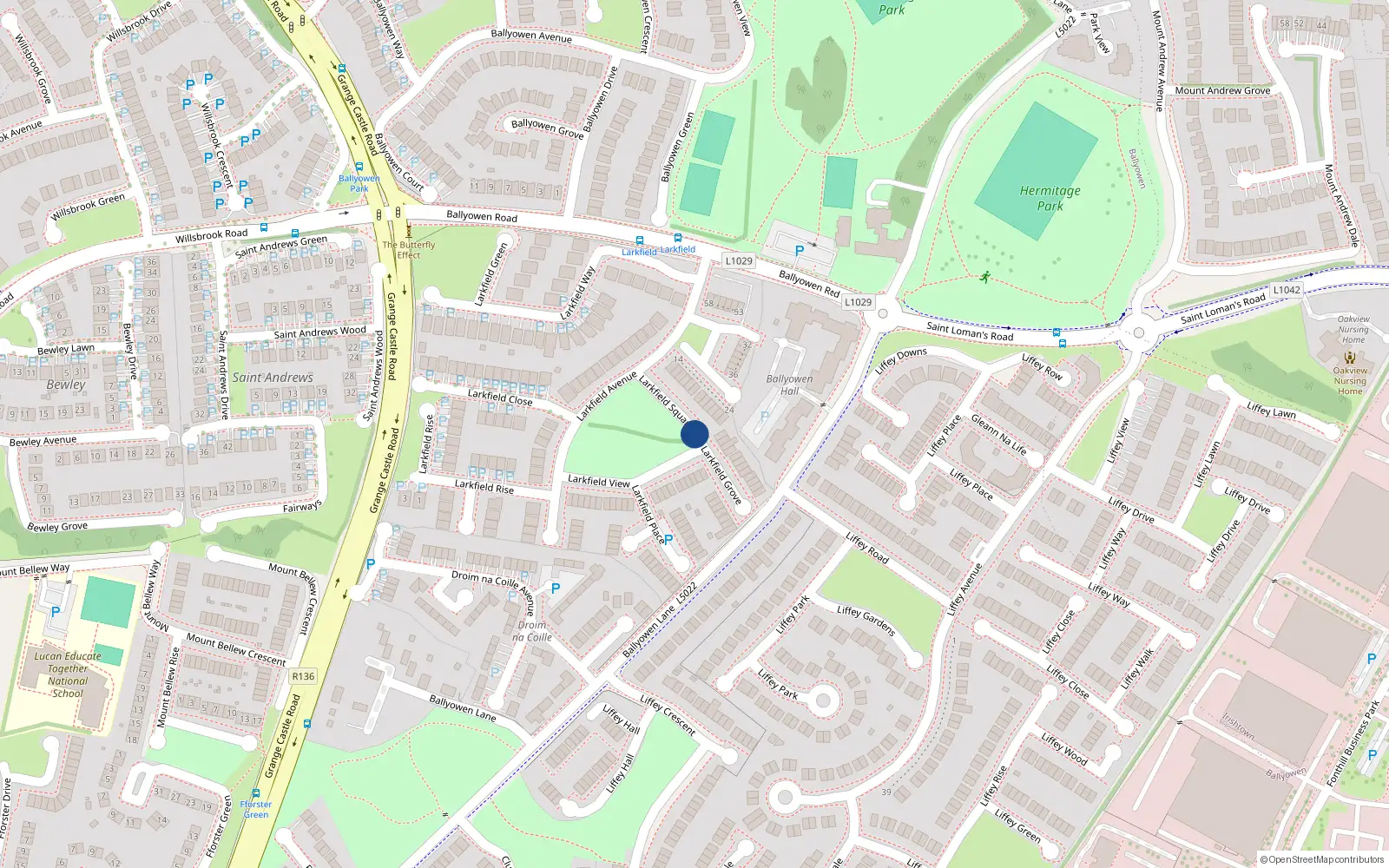 Overhead map showing the location of 12 Larkfield Square, Lucan