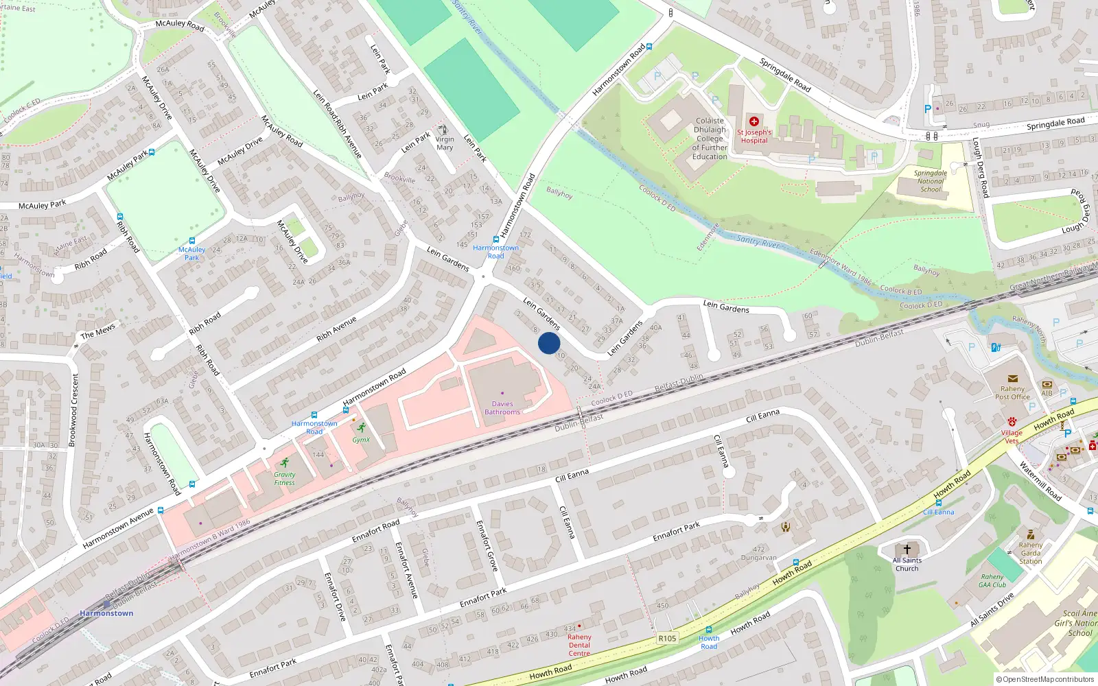 Overhead map showing the location of 12 Lein Gardens, Dublin 5