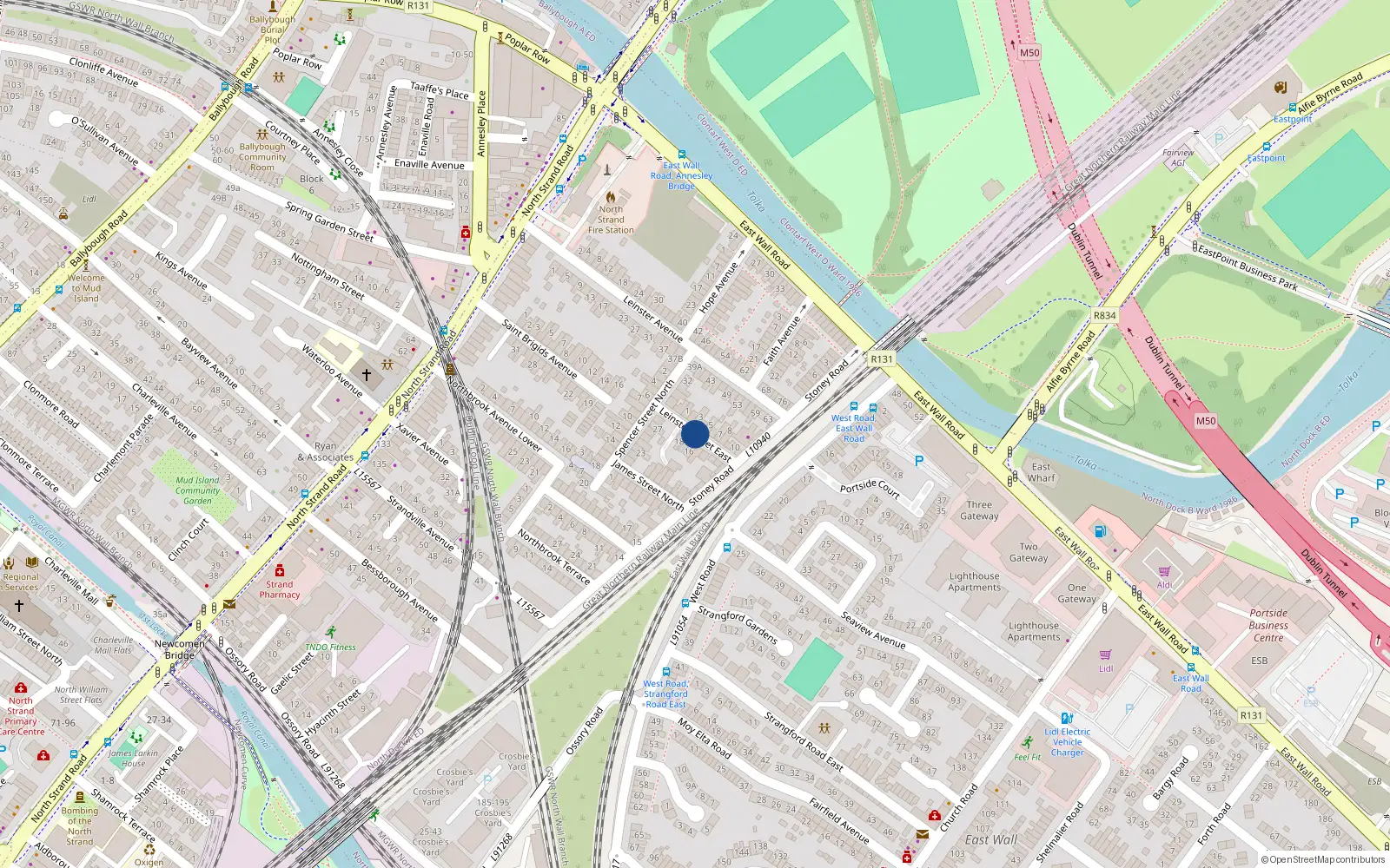 Overhead map showing the location of 12 Leinster Street East, Dublin