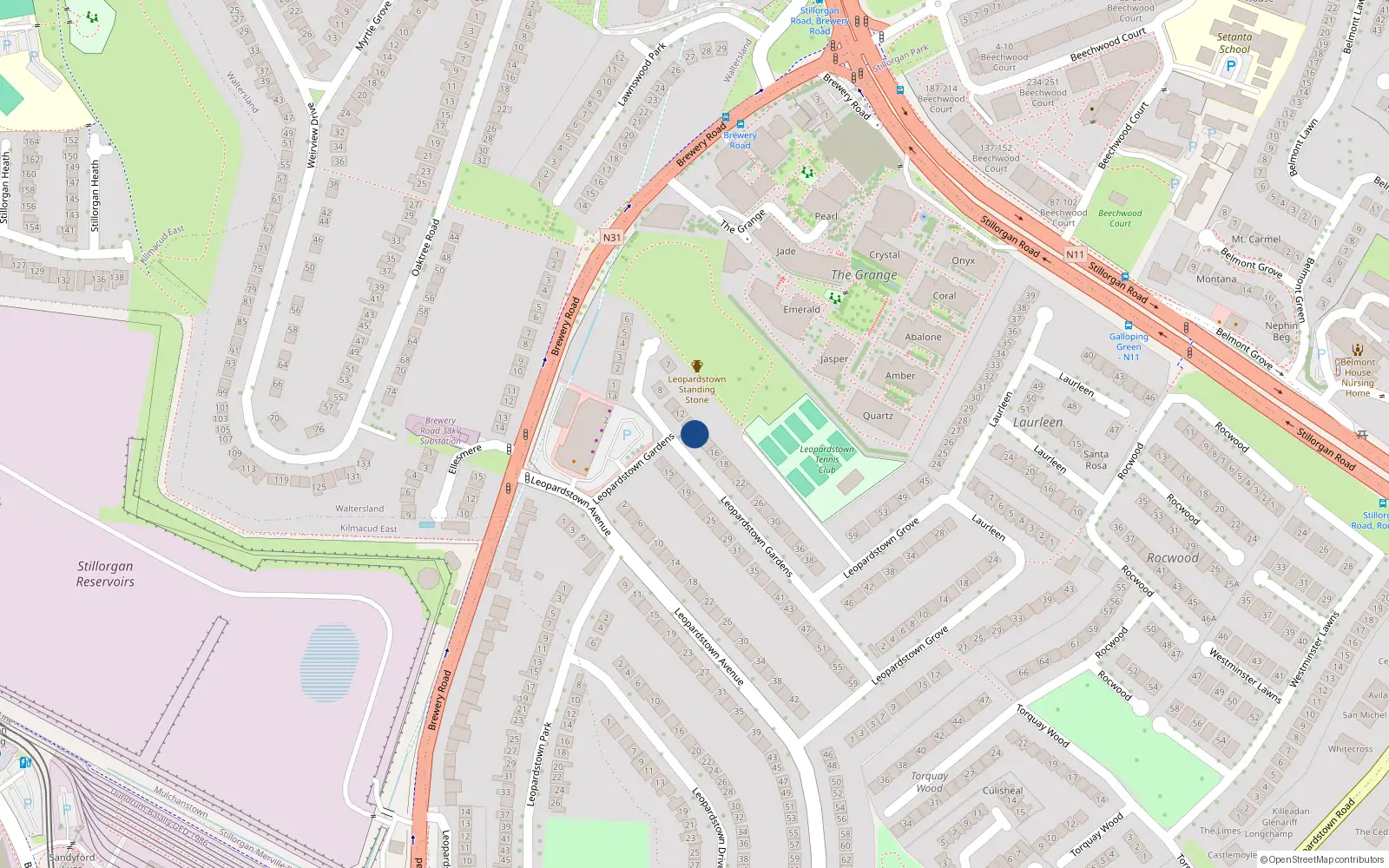 Overhead map showing the location of 12 Leopardstown Gardens, Blackrock, Co Dublin