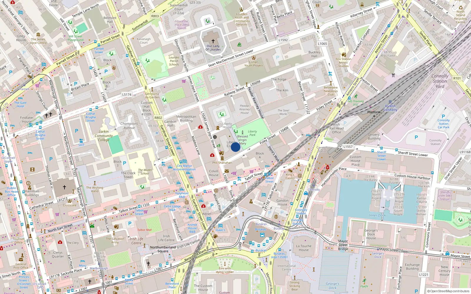 Overhead map showing the location of 12 Liberty Corner, Foley St, Dublin 2