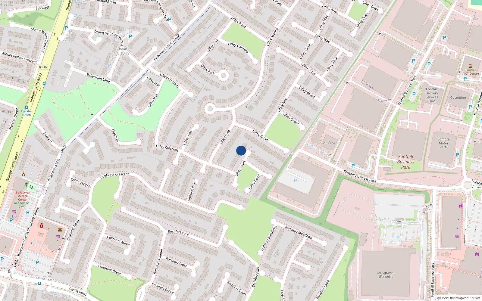 Overhead map showing the location of 12 Liffey Court, Liffey Valley Park, Lucan