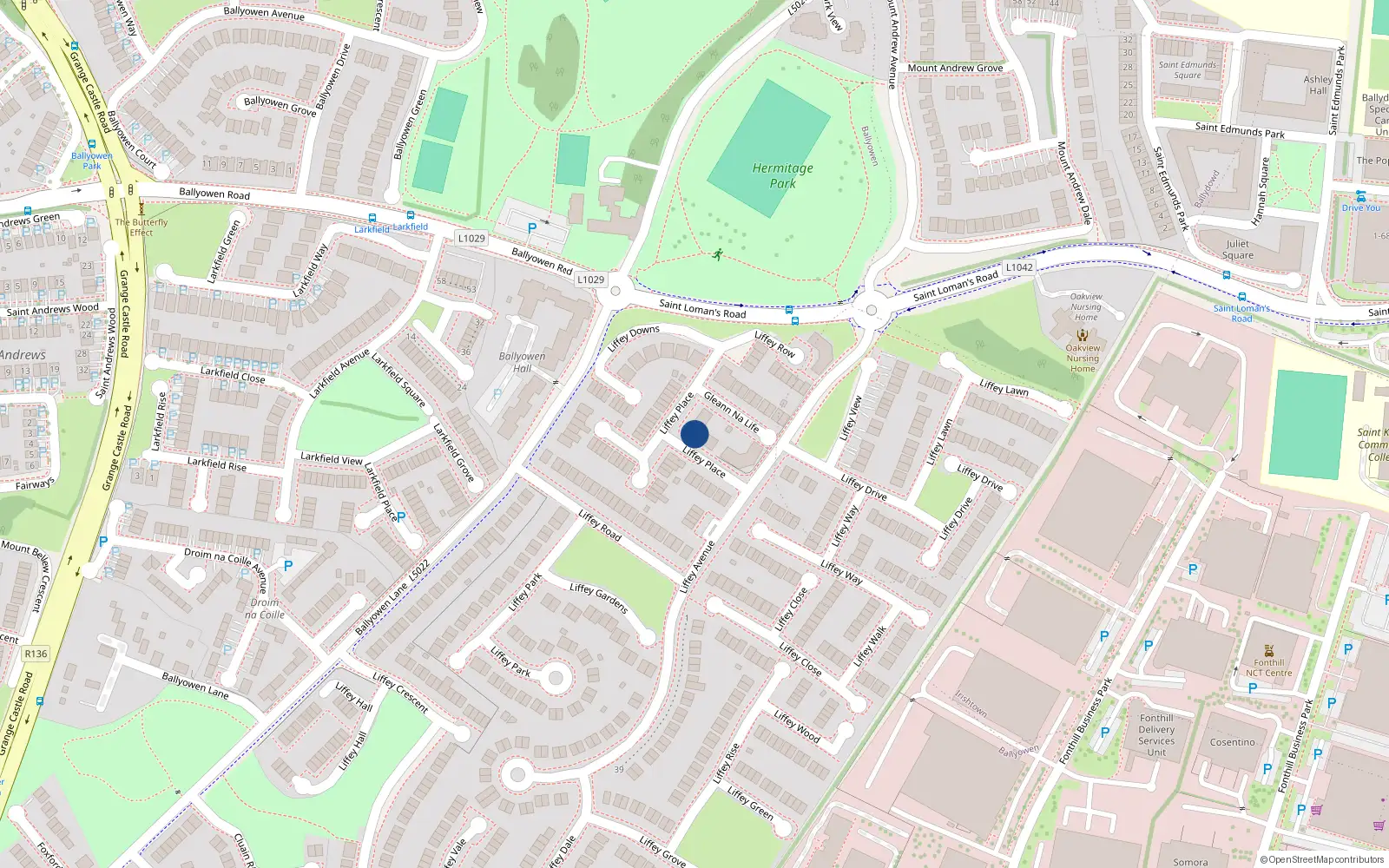 Overhead map showing the location of 12 Liffey Glen, Lucan, Co Dublin