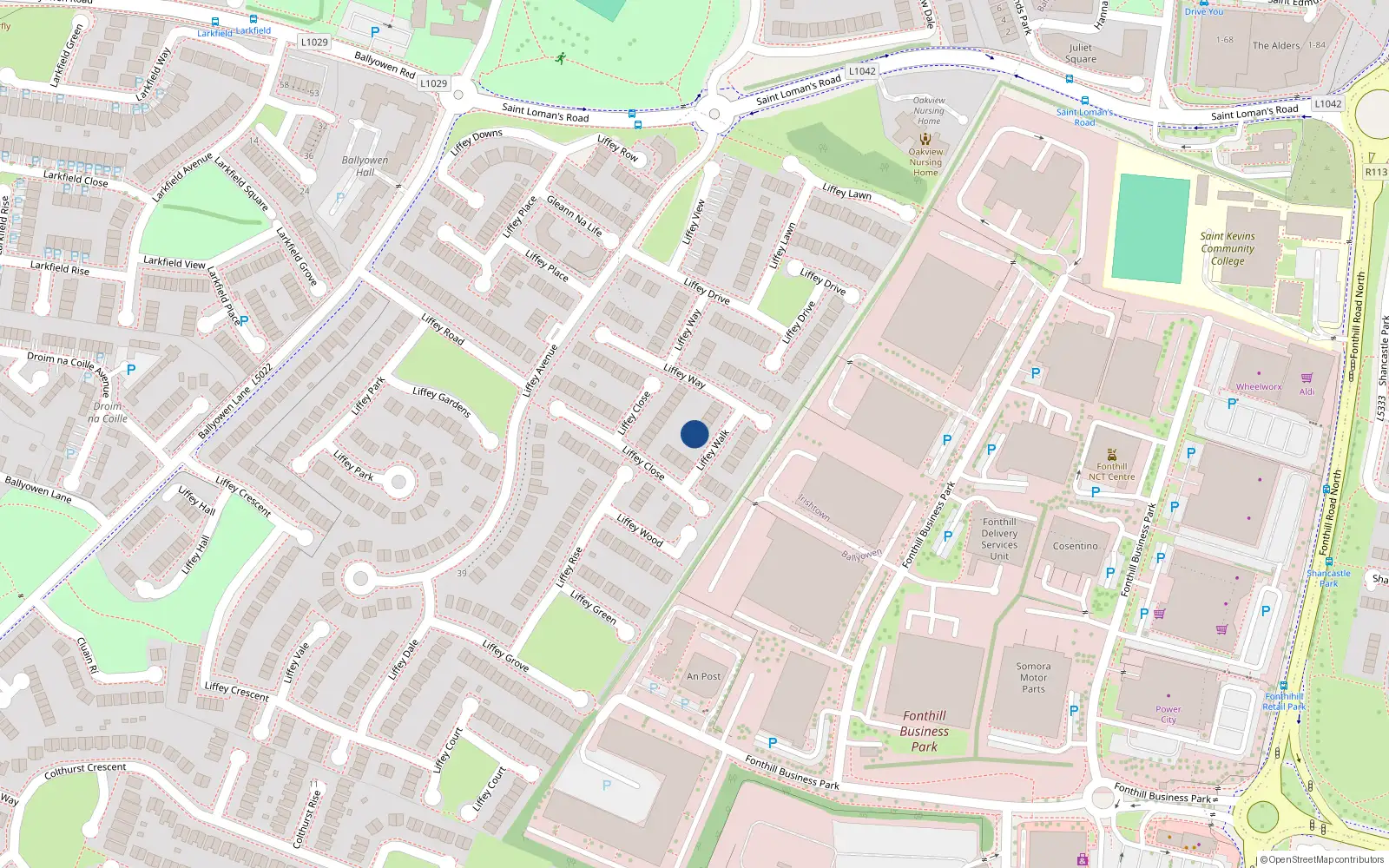 Overhead map showing the location of 12 Liffey Walk, Lucan