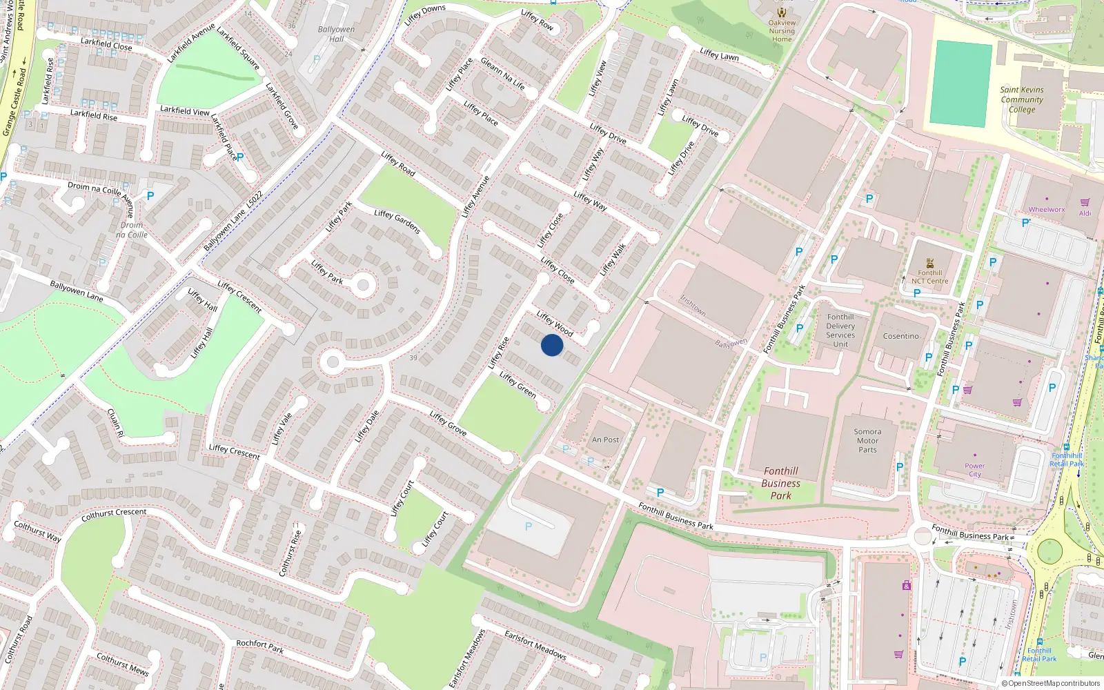 Overhead map showing the location of 12 Liffey Wood, Lucan