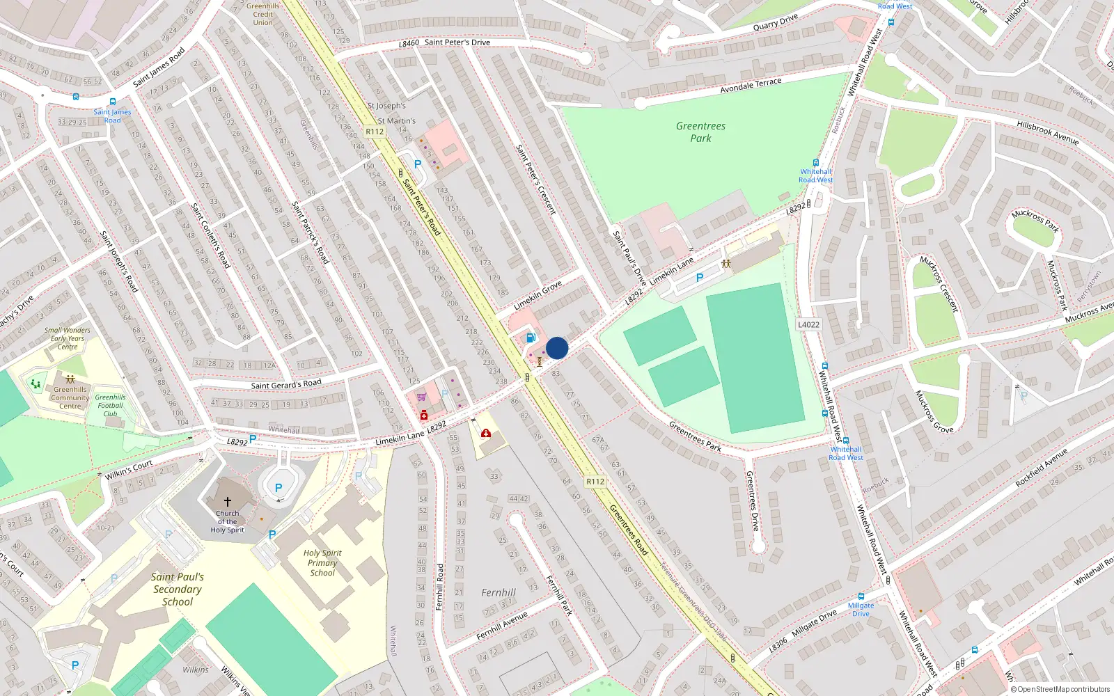 Overhead map showing the location of 12 Limekiln Lane, Greenhills