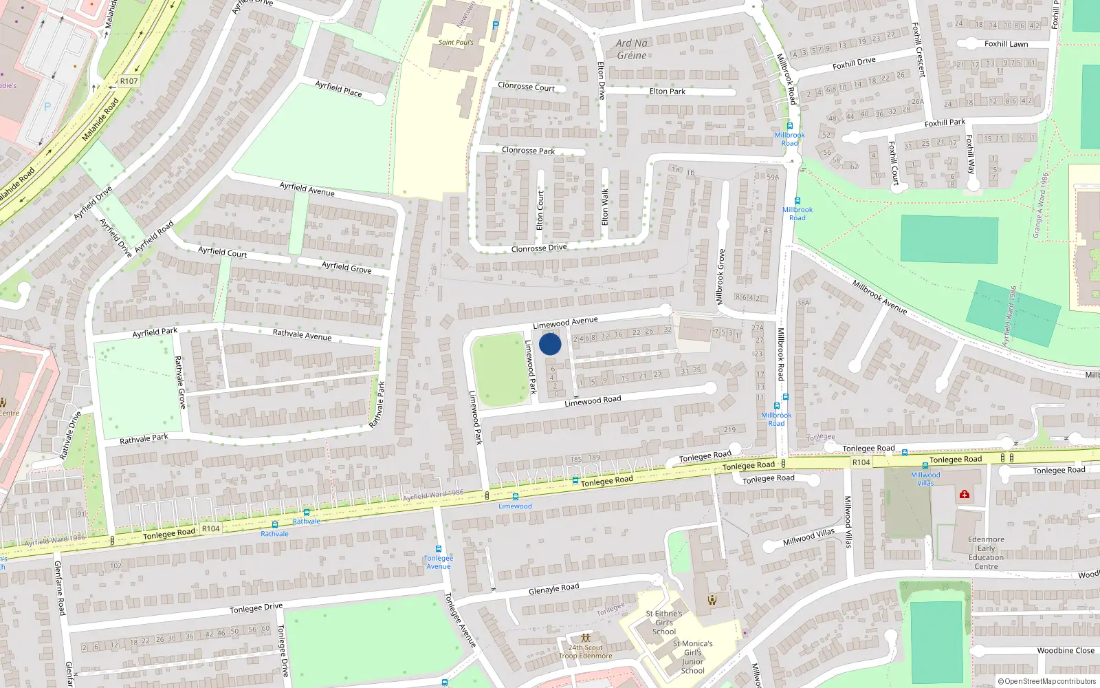 Overhead map showing the location of 12 Limewood Park, Dublin 5