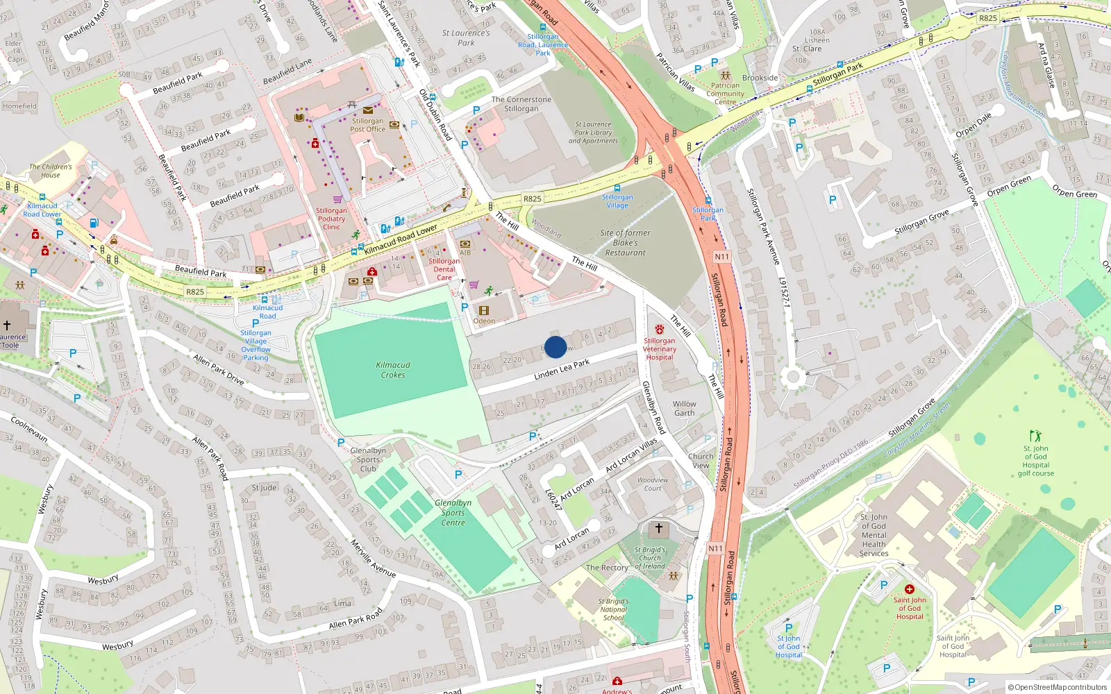 Overhead map showing the location of 12 Linden Lea Park, Stillorgan, Dublin