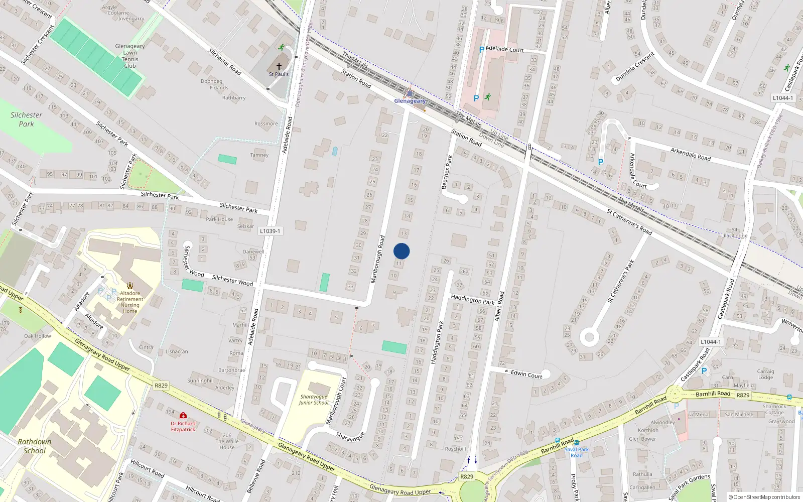 Overhead map showing the location of 12 Marlborough Road, Dublin